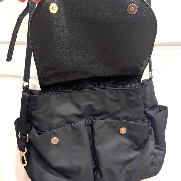 TORY BURCH Thea Black Nylon Pebble Leather Bag - Picture 10 of 13